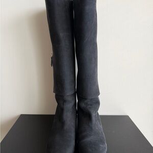 CHANEL Calf Suede Black Over the Knee Boots - Authentic